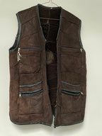 Rubynee Vintage y2k Men sleeveless Brown Swede Fur Waist Coat Full Zip