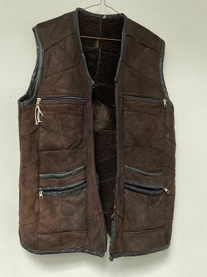 Rubynee Vintage y2k Men sleeveless Brown Swede Fur Waist Coat Full Zip