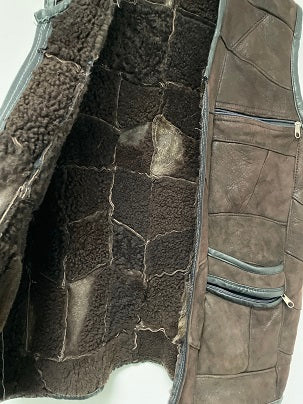 Rubynee Vintage y2k Men sleeveless Brown Swede Fur Waist Coat Full Zip