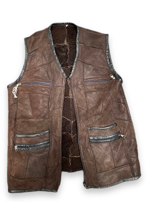 Rubynee Vintage y2k Men sleeveless Brown Swede Fur Waist Coat Full Zip
