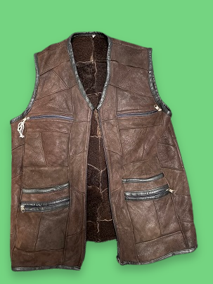 Rubynee Vintage y2k Men sleeveless Brown Swede Fur Waist Coat Full Zip