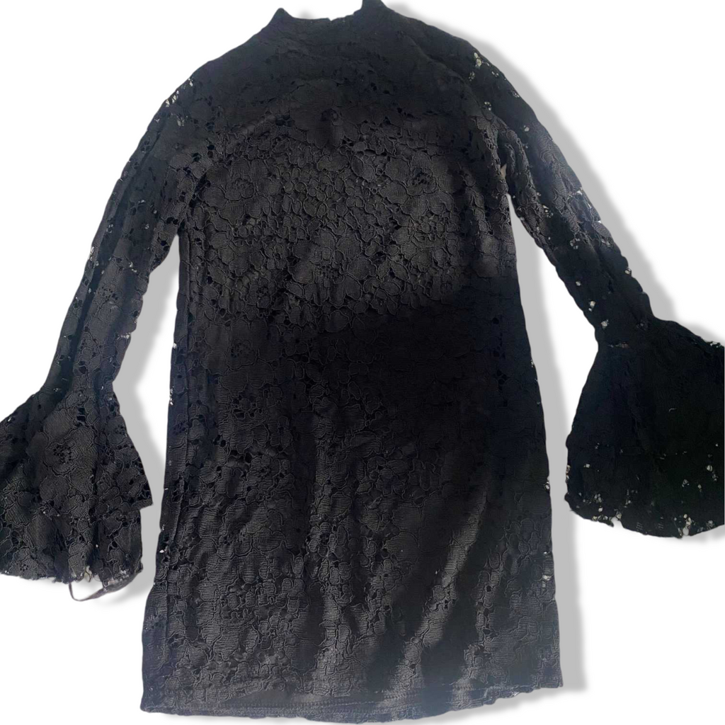 Vintage women floral lace black party midi pencil dress in L|L30.5 W 17.5|SKU 6302