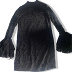 Vintage women floral lace black party midi pencil dress in L|L30.5 W 17.5|SKU 6302