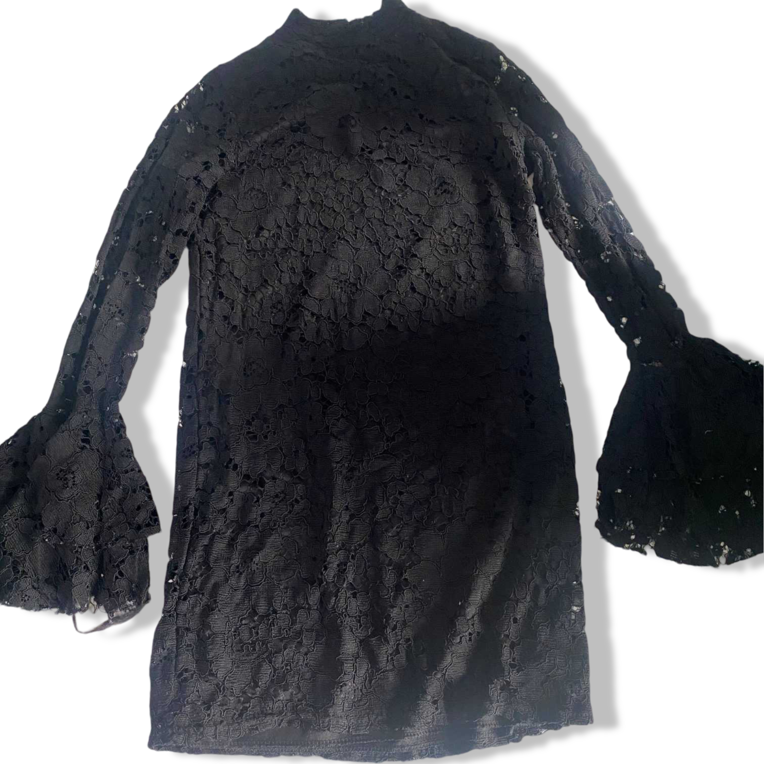 Vintage women floral lace black party midi pencil dress in L|L30.5 W 17.5|SKU 6302
