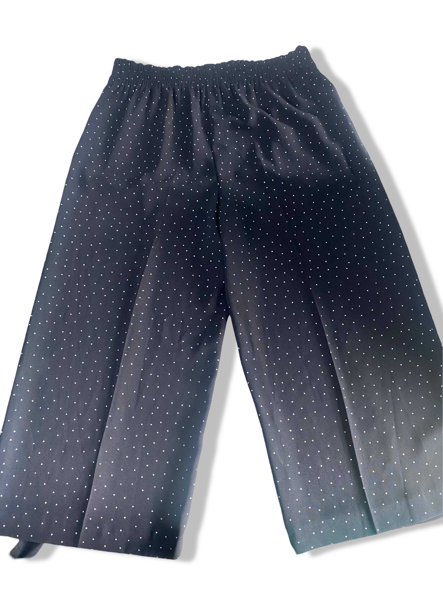Vintage women black dotted chiffon wide leg crop trouser in L|L30 W18 |SKU 6304
