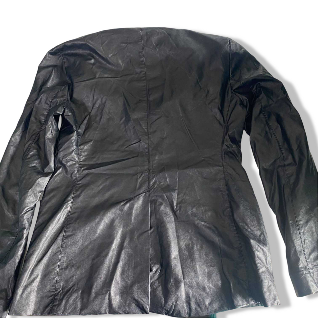 Vintage women black genuine leather coat Jacket in L| SKU 6311