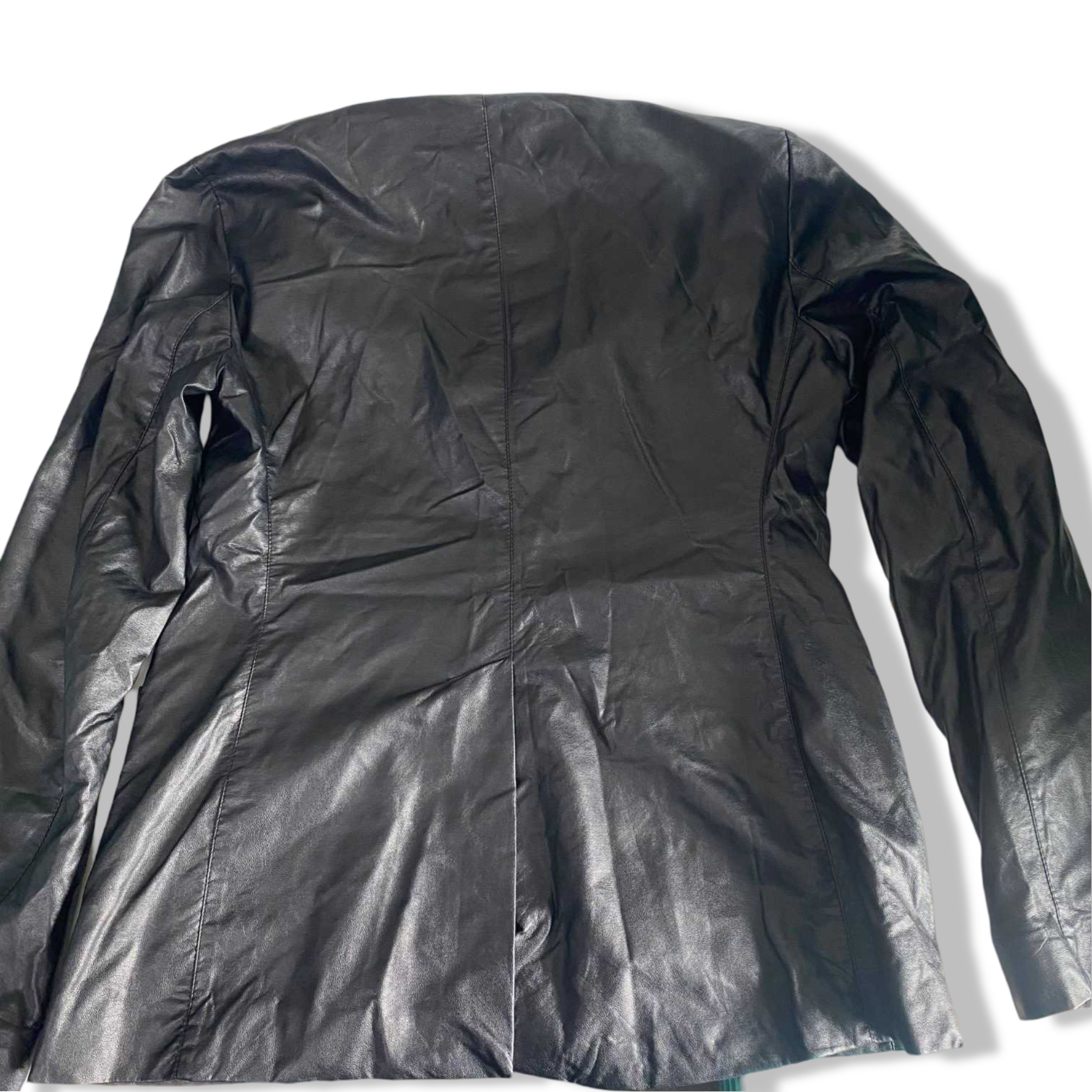 Vintage women black genuine leather coat Jacket in L| SKU 6311