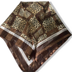 Vintage women brown animal print silk rectangle scarf |SKU 6312