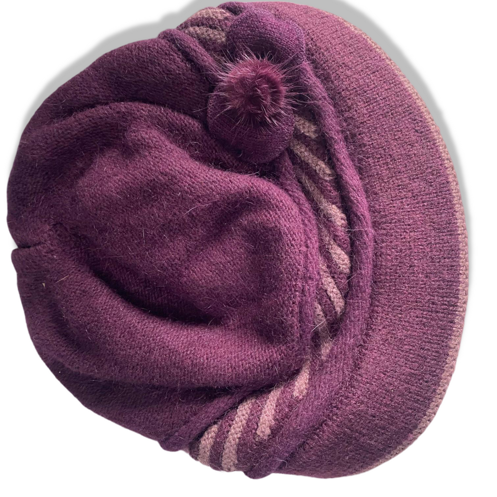 Vintage women purple wool bowler winter stylish hat|SKU 6330