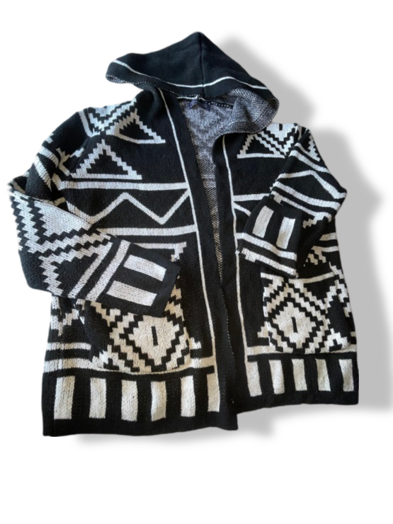 Vintage Sinransinya black aztec midlength hoodie in M| L29 W22|SKU 4754