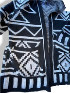 Vintage Sinransinya black aztec midlength hoodie in M| L29 W22|SKU 4754