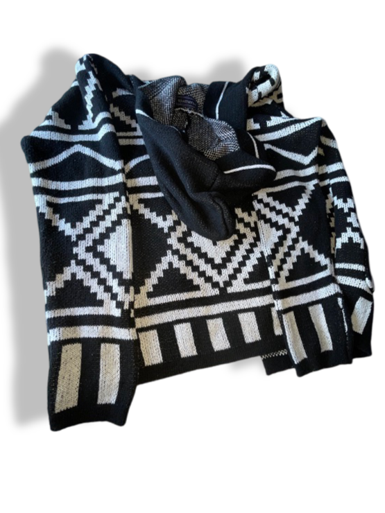 Vintage Sinransinya black aztec midlength hoodie in M| L29 W22|SKU 4754
