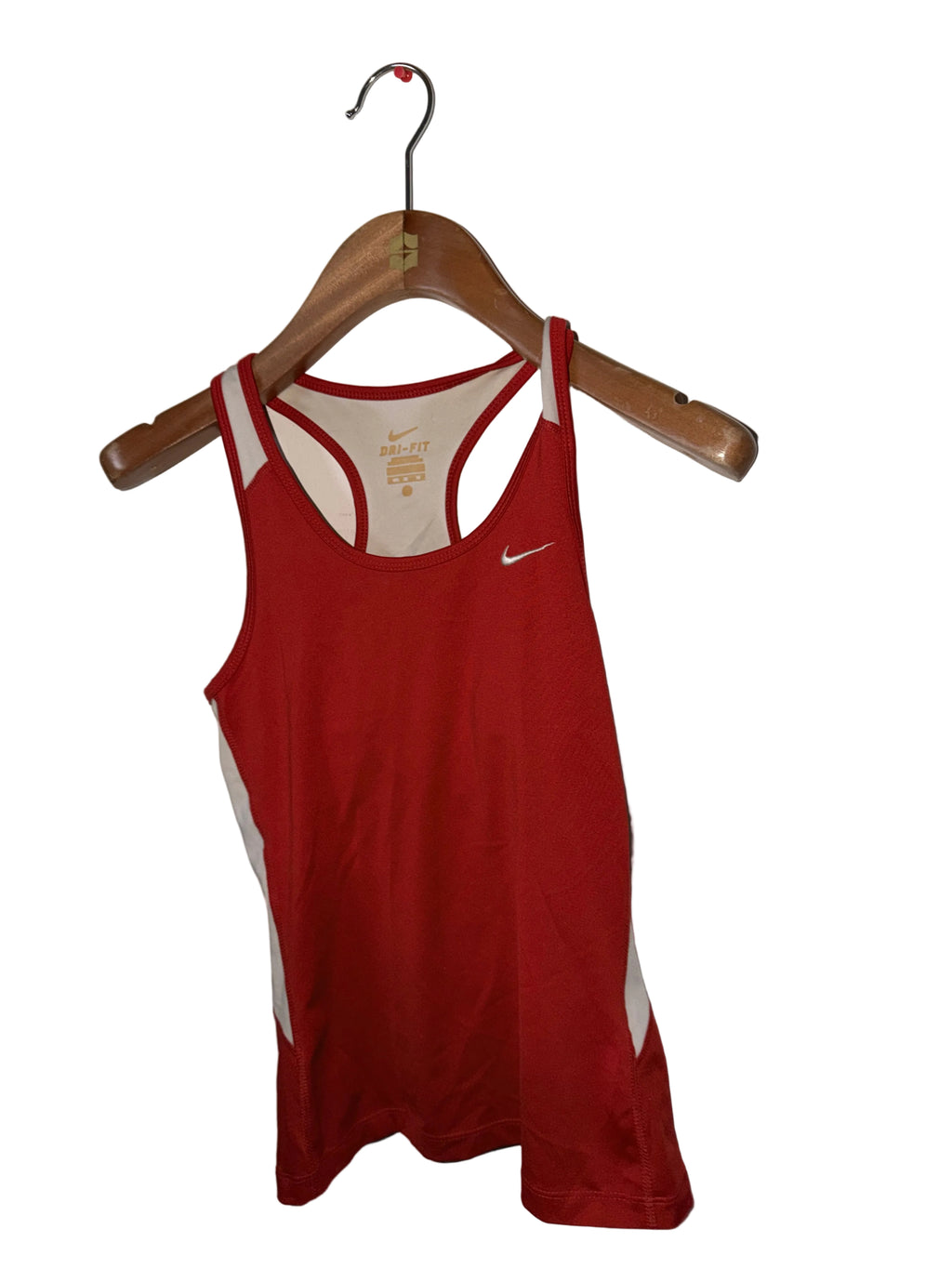 Vintage Nike Women's Red and White Dri-FIT Athletic Tank Top - Size XS