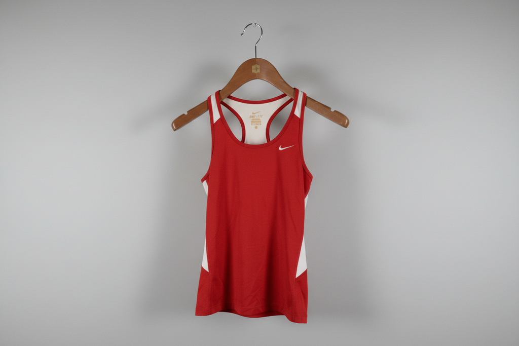 Vintage Nike Women's Red and White Dri-FIT Athletic Tank Top - Size XS