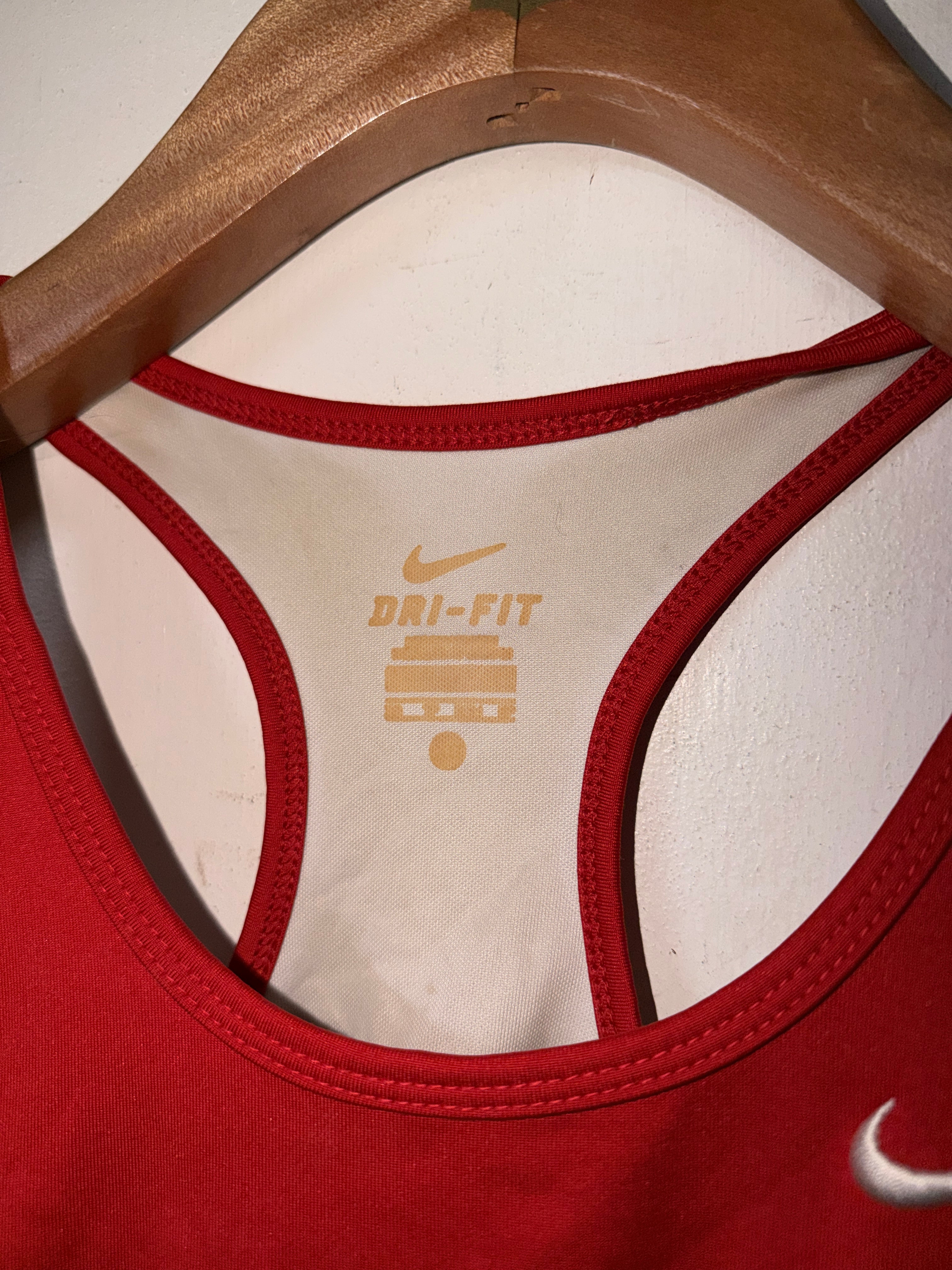 Vintage Nike Women's Red and White Dri-FIT Athletic Tank Top - Size XS