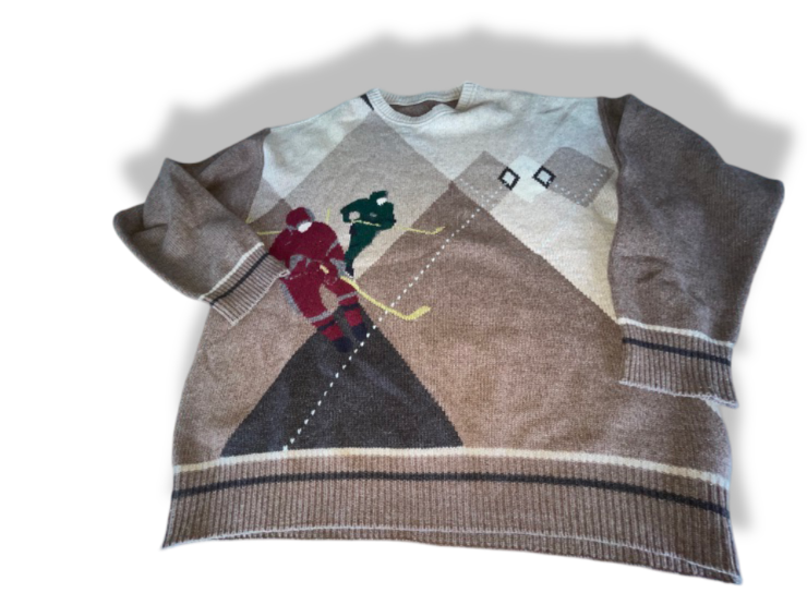 Vintage men's brown Hockey knitted long sleeve sweatshirt in XL| L 29 W24|SKU 4759