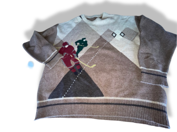 Vintage men's brown Hockey knitted long sleeve sweatshirt in XL| L 29 W24|SKU 4759