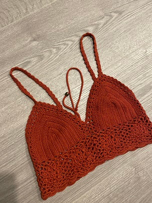 Rubynee Vintage y2k red crochet laced knit bra crop top