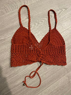 Rubynee Vintage y2k red crochet laced knit bra crop top