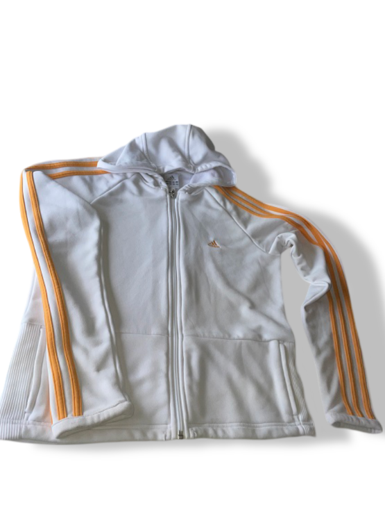 Vintage white 3-stripe adidas full zip hoodie in S| L23 W20|SKU 4761