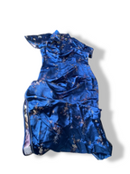 Vintage women's Manon Brocade satin blue traditional maxi dress 42| L56 W20| SKU 4770