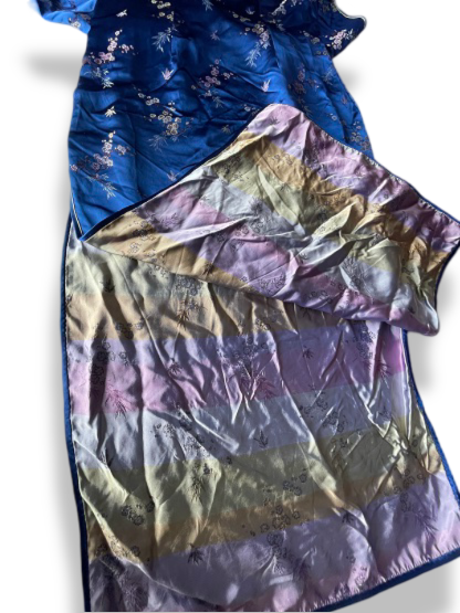 Vintage women's Manon Brocade satin blue traditional maxi dress 42| L56 W20| SKU 4770