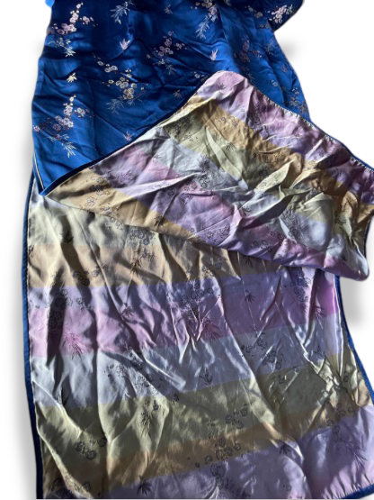 Vintage women's Manon Brocade satin blue traditional maxi dress 42| L56 W20| SKU 4770