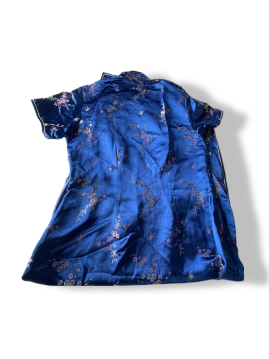 Vintage women's Manon Brocade satin blue traditional maxi dress 42| L56 W20| SKU 4770