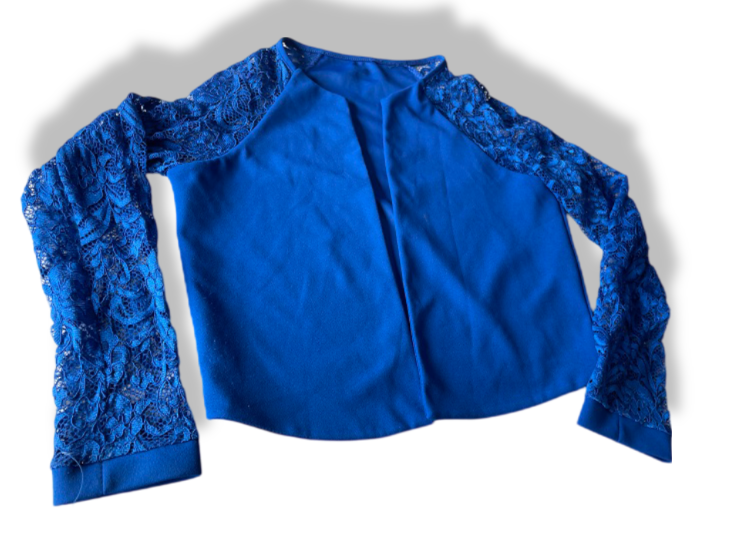 Vintage women's blue lace long sleeve open front top in S|L 10 W19|SKU 4771