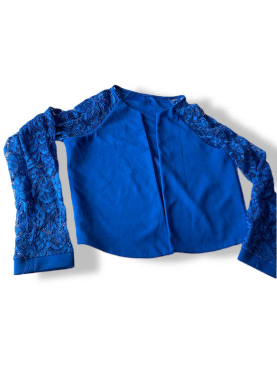 Vintage women's blue lace long sleeve open front top in S|L 10 W19|SKU 4771