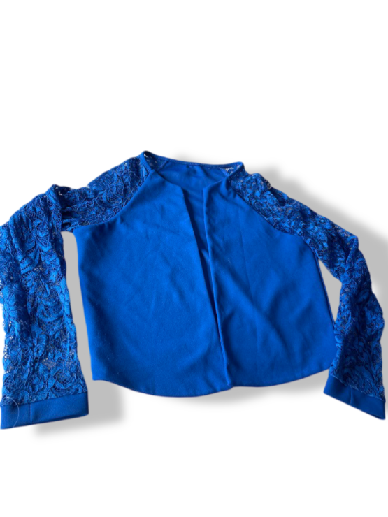 Vintage women's blue lace long sleeve open front top in S|L 10 W19|SKU 4771