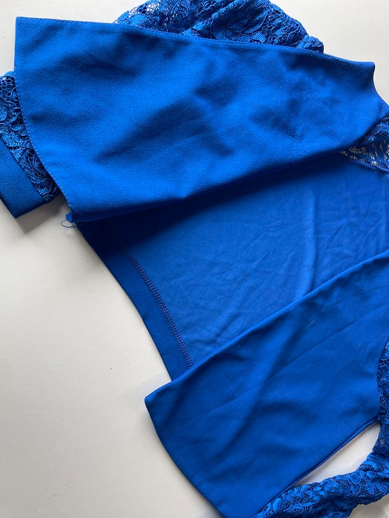 Vintage women's blue lace long sleeve open front top in S|L 10 W19|SKU 4771