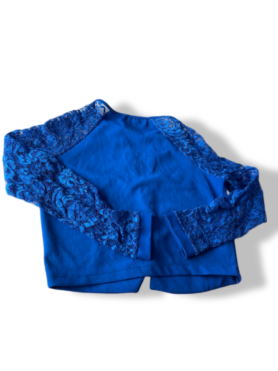 Vintage women's blue lace long sleeve open front top in S|L 10 W19|SKU 4771