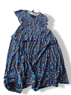 Vintage Floral printed blue A-line maxi dress UK 12| L41 W21|SKU 4773