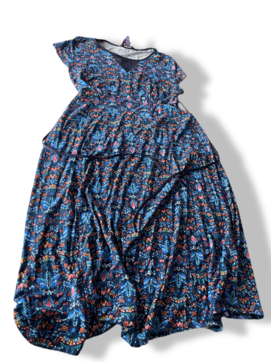 Vintage Floral printed blue A-line maxi dress UK 12| L41 W21|SKU 4773