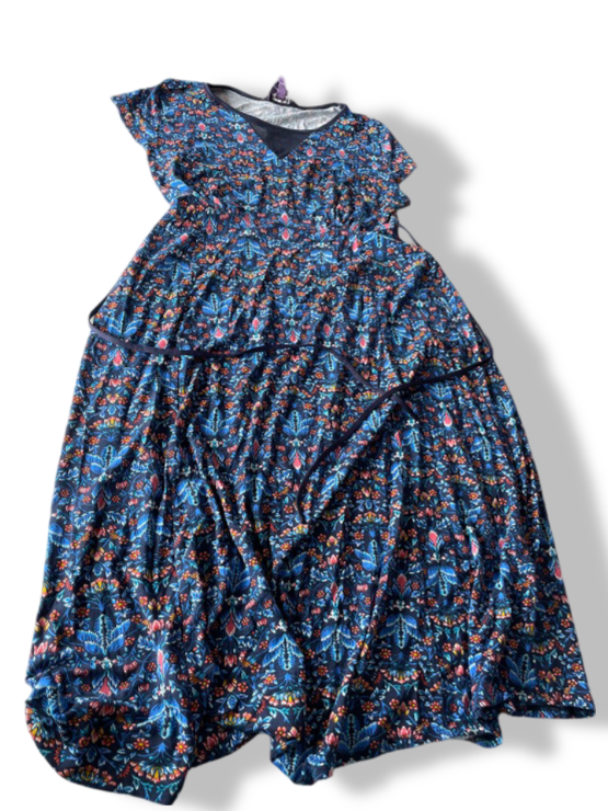Vintage Floral printed blue A-line maxi dress UK 12| L41 W21|SKU 4773
