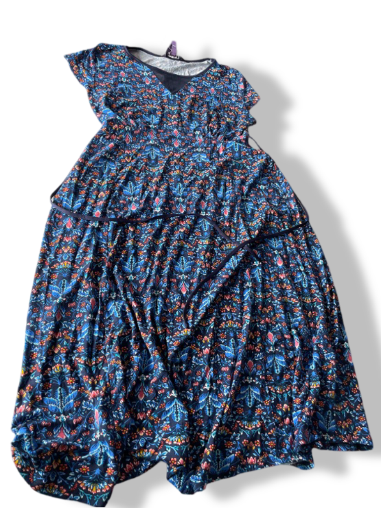 Vintage Floral printed blue A-line maxi dress UK 12| L41 W21|SKU 4773