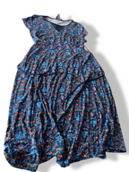 Vintage Floral printed blue A-line maxi dress UK 12| L41 W21|SKU 4773