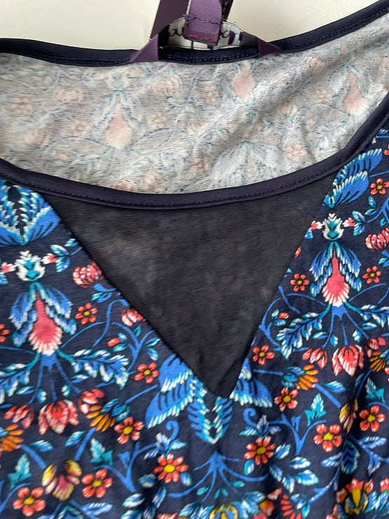 Vintage Floral printed blue A-line maxi dress UK 12| L41 W21|SKU 4773