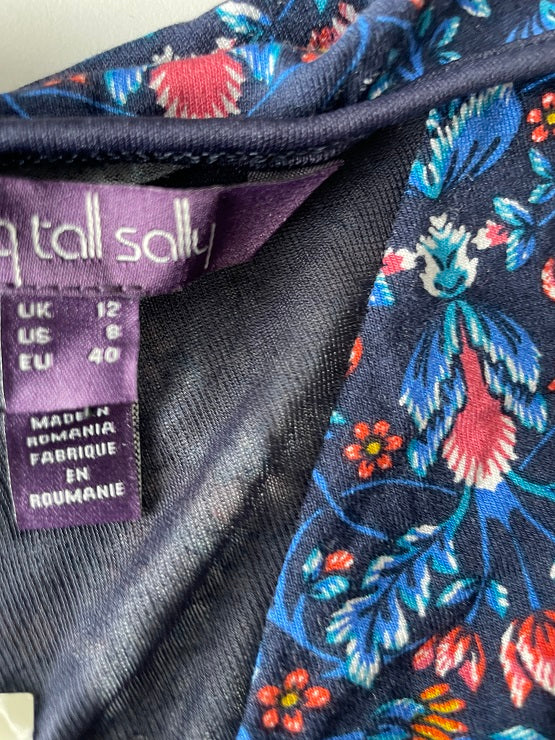 Vintage Floral printed blue A-line maxi dress UK 12| L41 W21|SKU 4773