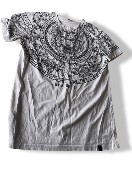 Vintage Bugatti men's Lion graphics regular fit white tees in M|L28 W19| SKU 4785