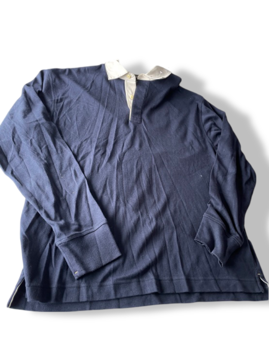 Vintage men's Banana Republic blue long sleeve regulat fit polo shirt in M|L29 W23|SKU 4787