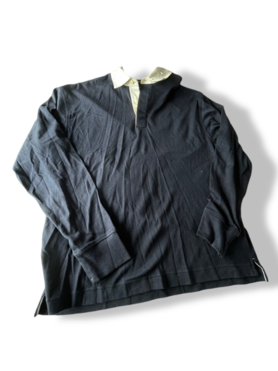 Vintage men's Banana Republic blue long sleeve regulat fit polo shirt in M|L29 W23|SKU 4787