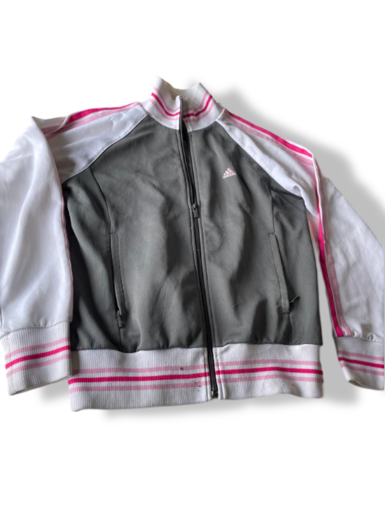 Vintage women's Adidas Clima365 full zip white & grey colourblock windbreaker track top in M|L26W18|SKU 4796