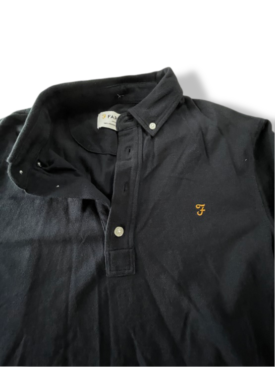 Vintage men's Farah black regular fit long sleeve polo shirt in S|L28W19|SKU 4803