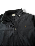 Vintage men's Farah black regular fit long sleeve polo shirt in S|L28W19|SKU 4803