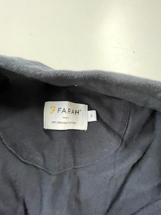 Vintage men's Farah black regular fit long sleeve polo shirt in S|L28W19|SKU 4803