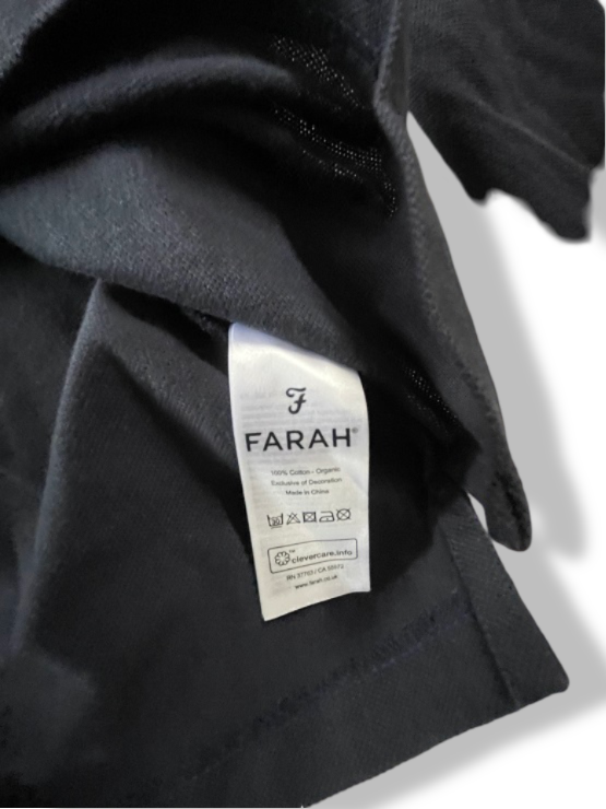 Vintage men's Farah black regular fit long sleeve polo shirt in S|L28W19|SKU 4803