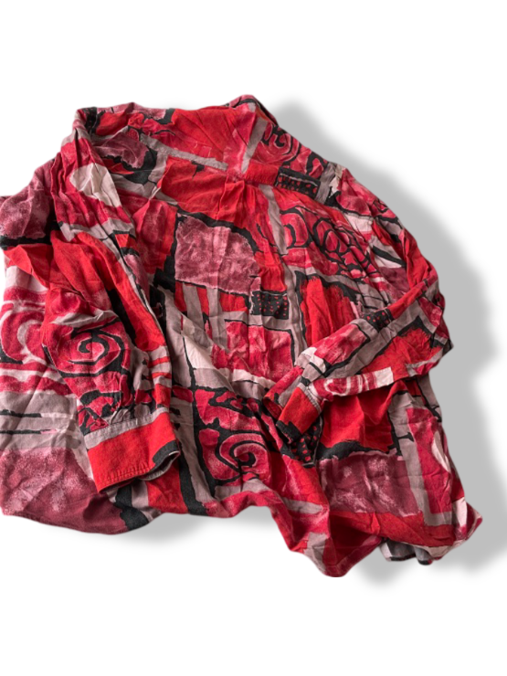 Vintage men's red abstract geometric print long sleeve shirt in L/XL|L32W23|SKU 4808