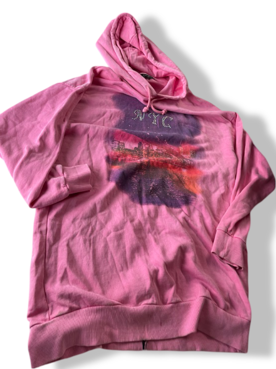 Vintage women's Topshop New york city pink hoodie in XL/XXL|L33 W24|SKU 4822